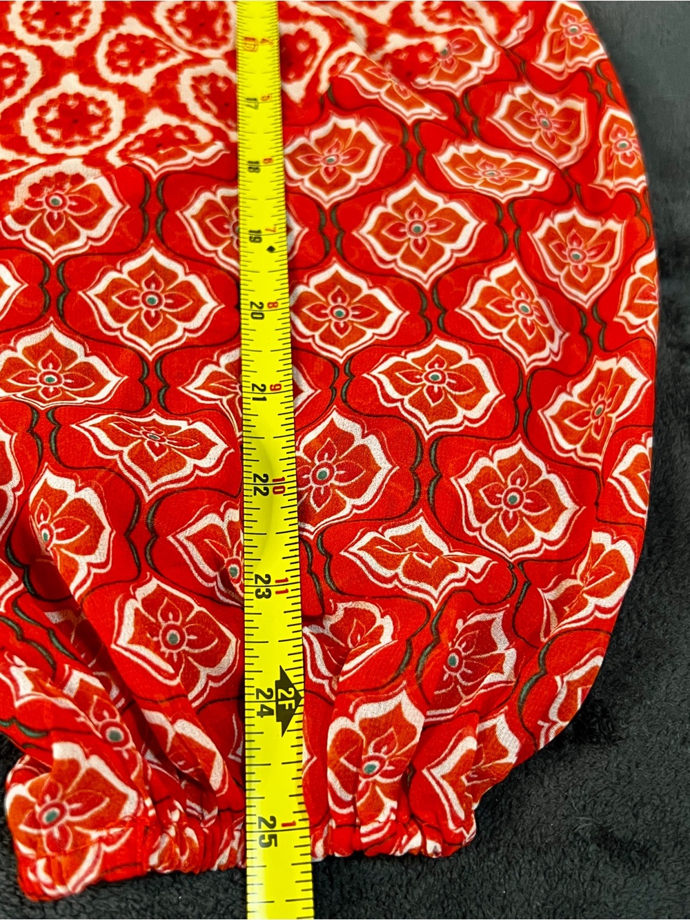 Maison d’Amelie Wms Red Chiffon Sheer Motif Balloon Sleeve Pleated Boho Top M - Picture 11 of 12